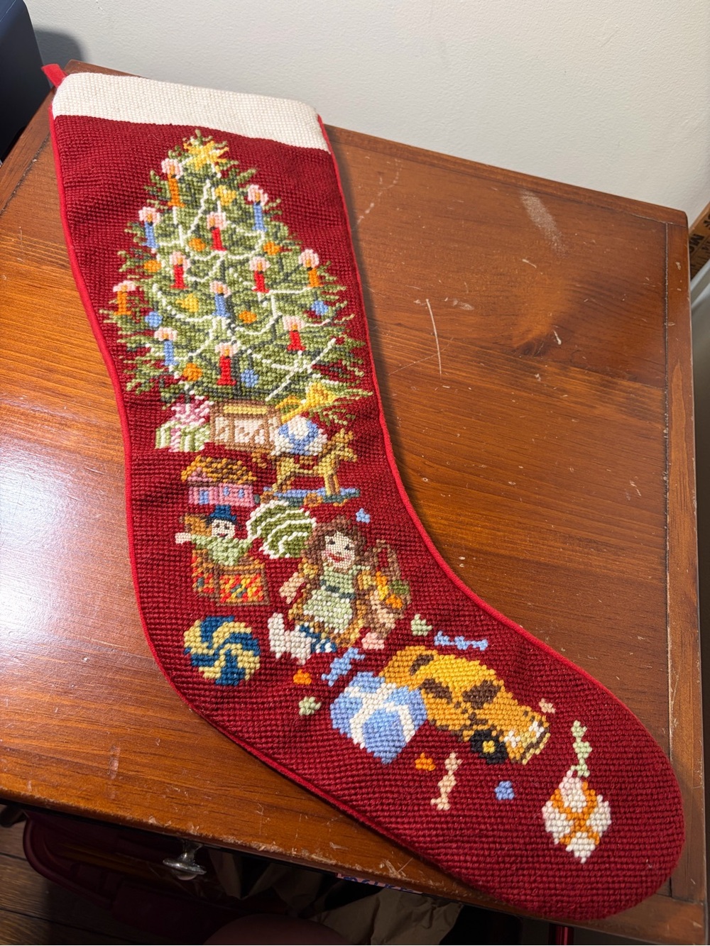Sferra Handmade Wool Needlepoint Stocking Christmas Tree / Toys Vintage Nice
